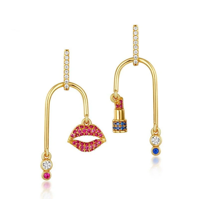 Drop Earrings with Floral Motifs -Lipstick Kisses Stud Drop Earrings