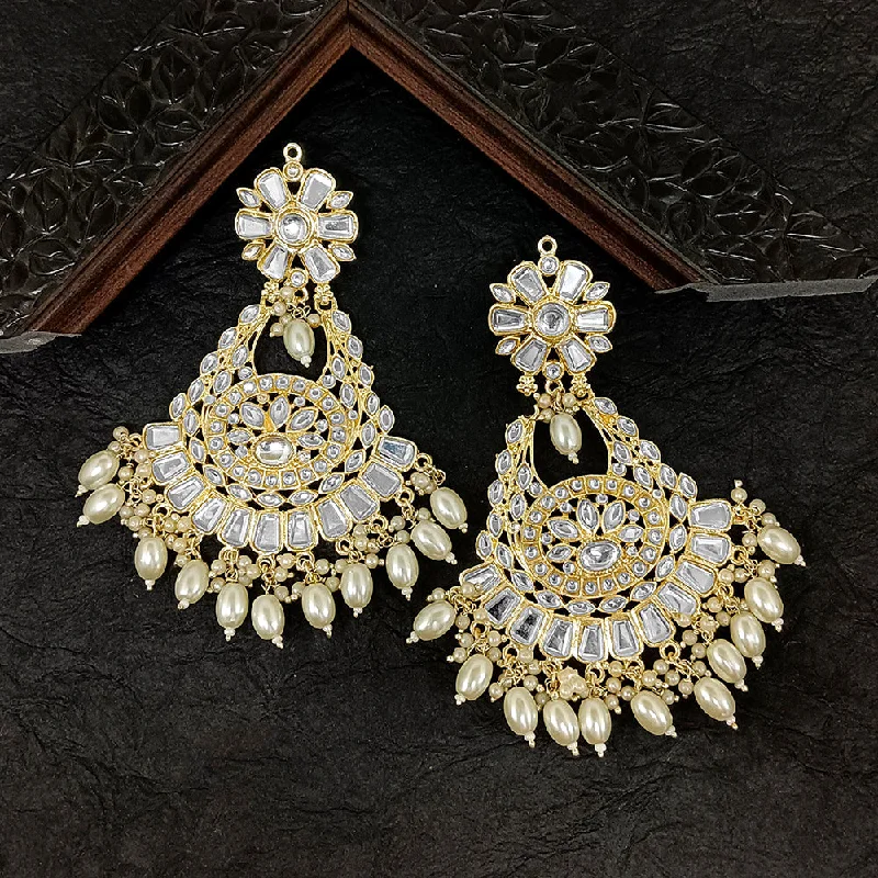 Drop Earrings for Wellness Routine -Bhavi Jewels Gold Plated Kundan Stone Dangler Earrings