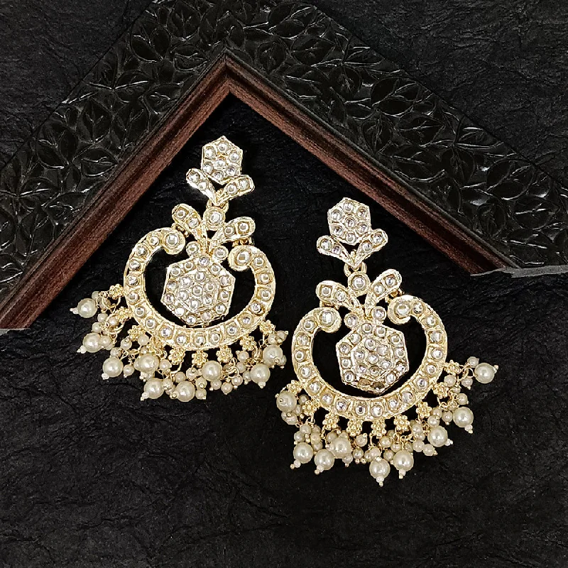 Drop Earrings for Yoga Session -Bhavi Jewels Gold Plated Kundan Stone Dangler Earrings