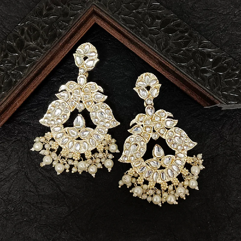 Drop Earrings for Gym Workout -Bhavi Jewels Gold Plated Kundan Stone Dangler Earrings