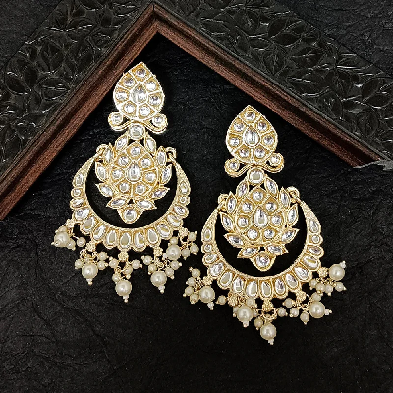 Drop Earrings for Travel Look -Bhavi Jewels Gold Plated Kundan Stone Dangler Earrings