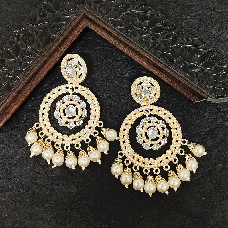 Drop Earrings for Work Attire -Bhavi Jewels Gold Plated Kundan Stone Dangler Earrings