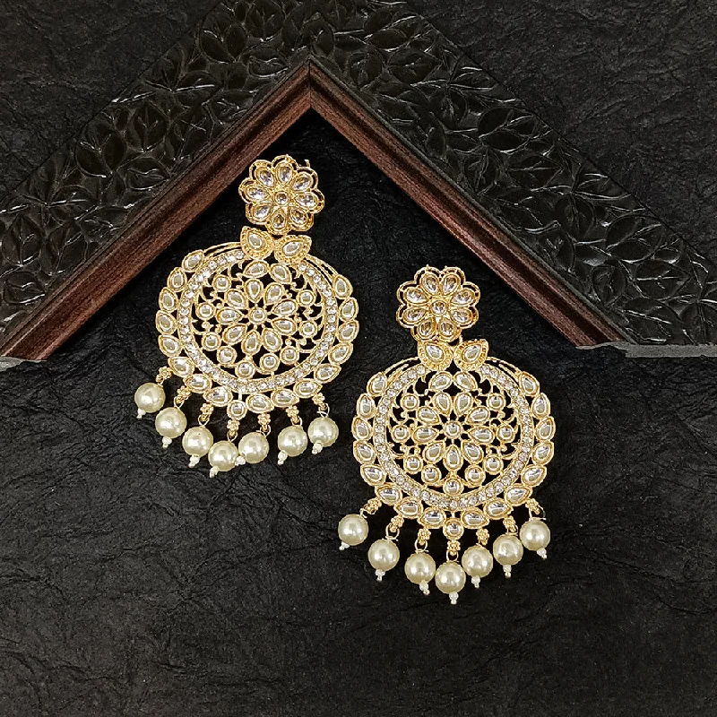 Drop Earrings for Mother's Day -Bhavi Jewels Gold Plated Kundan Stone Dangler Earrings