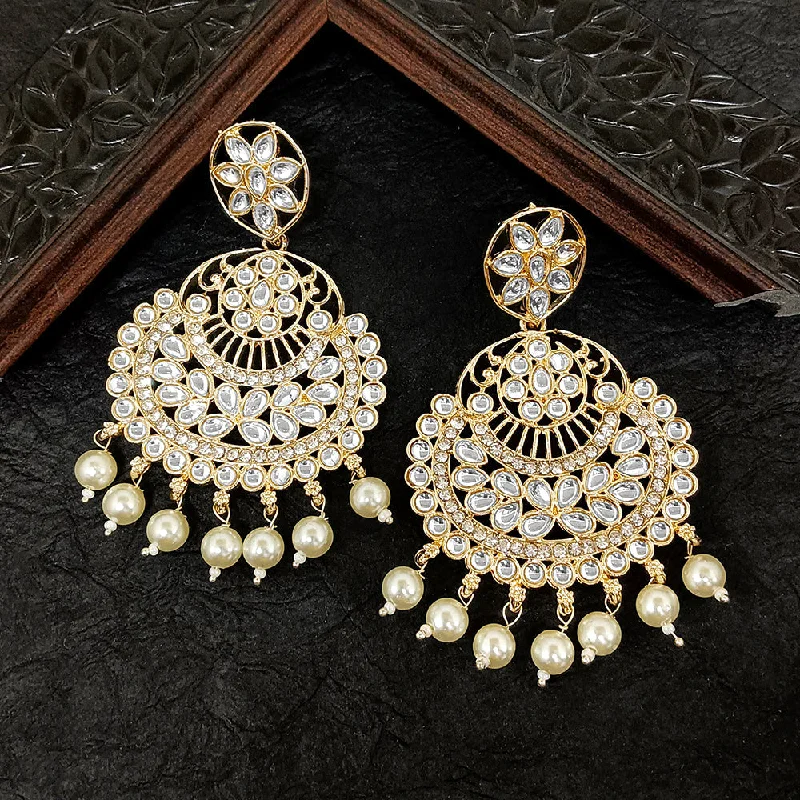 Drop Earrings for Valentine's Day -Bhavi Jewels Gold Plated Kundan Stone Dangler Earrings