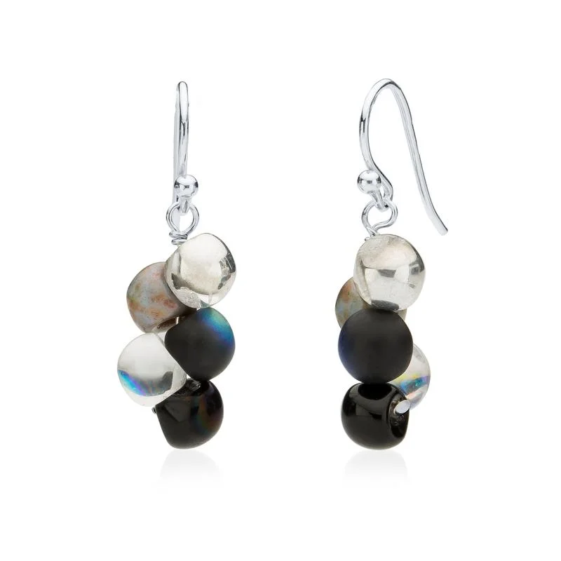 Clip On Drop Earrings for Non Pierced -Black Bubble Drop Earrings