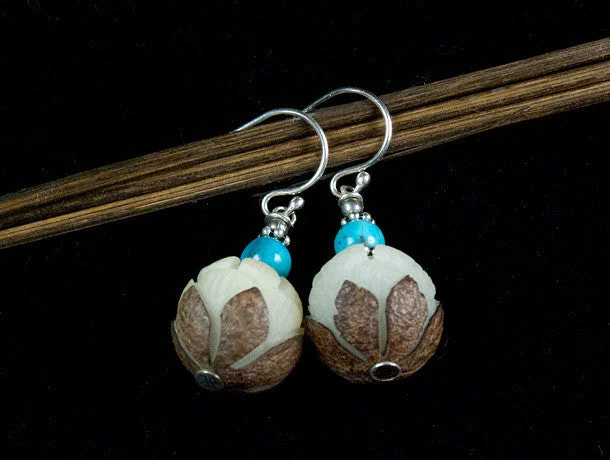 Drop Earrings for Bridesmaids Look -Bodhi Seed and Turquoise Silver Drop Earrings