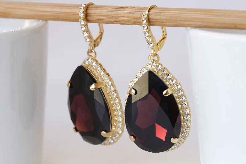 Gothic Drop Earrings with Dark Tone -BURGUNDY TEARDROP EARRINGS