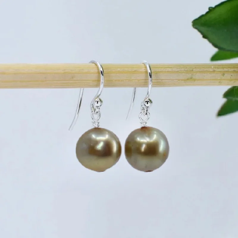 Heart Shaped Drop Earrings for Love -Champagne Freshwater Pearl Drop Earrings