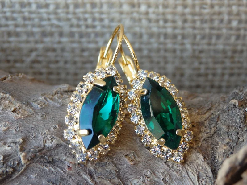 Drop Earrings with Enamel Coating -Emerald Drop Earrings