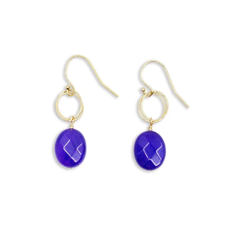 Drop Earrings with Keyhole Designs -Cobalt Circle Drop Earrings in Sterling Silver or Gold