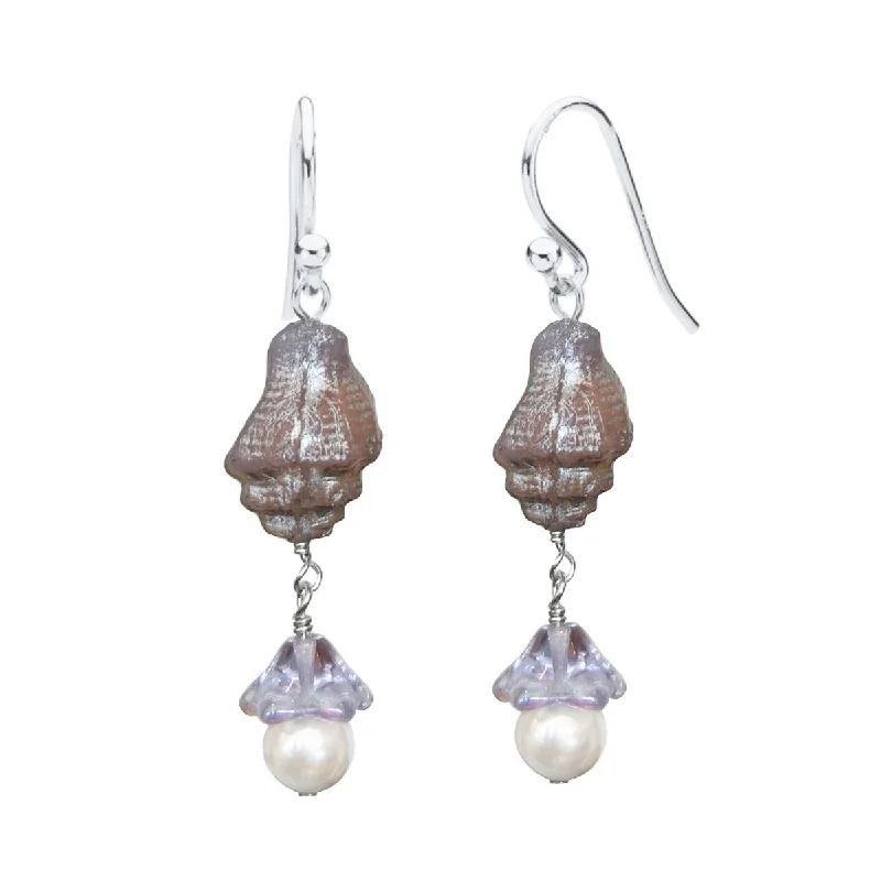 Magnetic Closure Drop Earrings for Easy -Conch Shell Glass Beaded Drop Earrings