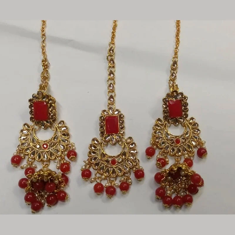 Animal Print Drop Earrings for Fun -Pooja Bangles Kundan Stone & Beads Dangler Earrings With Maang Tikka