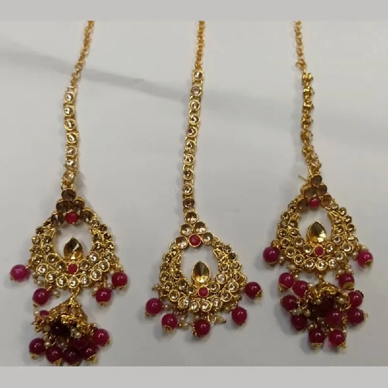 Retro Drop Earrings for Nostalgia -Pooja Bangles Kundan Stone & Beads Dangler Earrings With Maang Tikka