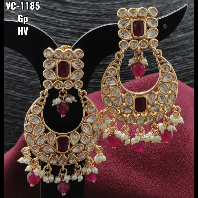 Drop Earrings for Christmas Party -Vivah Creations Gold Plated Kundan & Beads dangler Earrings