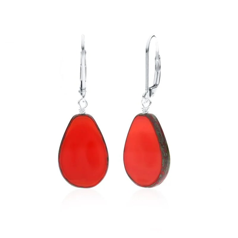 Drop Earrings with Symbolic Elements -Coral Glass Beaded Teardrop Earrings