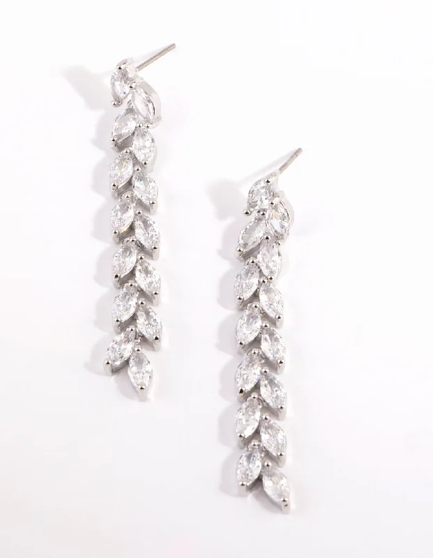 Large Drop Earrings for Statement -Rhodium Cubic Zirconia Marquise Drop Earrings