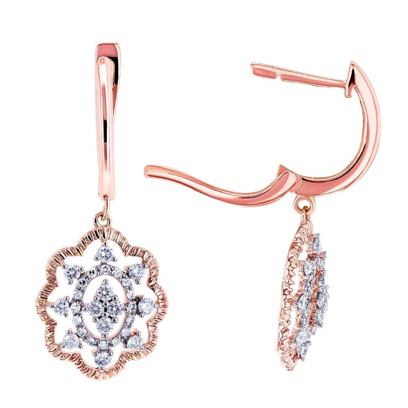 Drop Earrings for Work Attire -Diamond Floral Latch Back Drop Earrings 2/5 CTW 10k Rose Gold