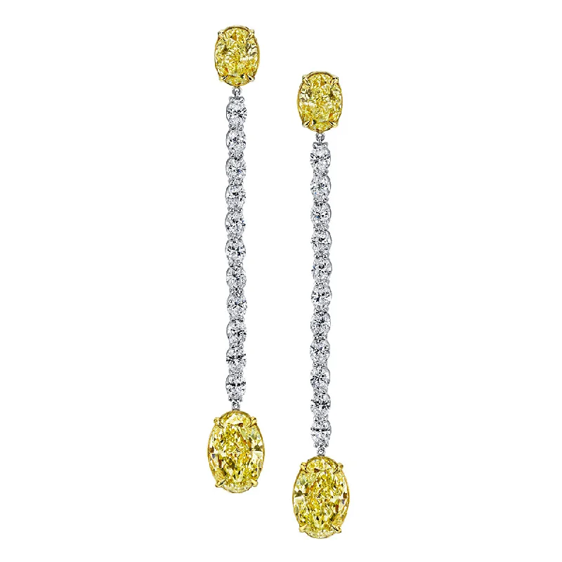 Drop Earrings for Graduation Day -4 Carat Diamond Oval Cut Yellow Drop Earrings