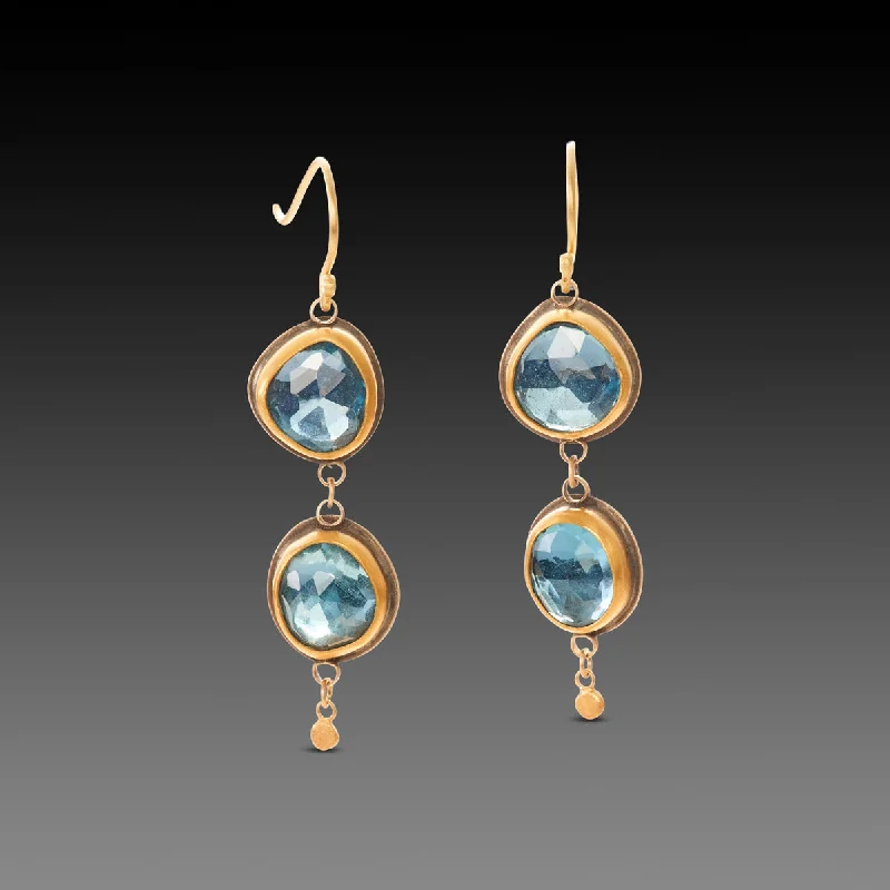 Drop Earrings for Formal Attire -Double Blue Topaz Drop Earrings