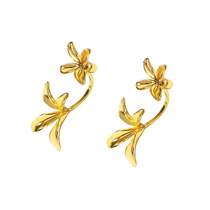 Ethnic Drop Earrings with Tribal Design -Double Flower Drop Earrings