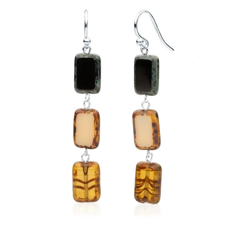 Drop Earrings for Mother's Day -Earthy Mix Glass Rectangle Beaded Drop Earrings