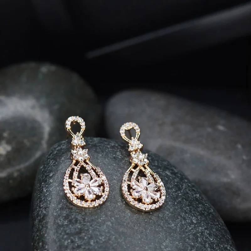 Hypoallergenic Drop Earrings for Sensitive -Etnico Valentine's Special Rose Gold Plated & White AD Studded Drop Earrings for Women (E2976)