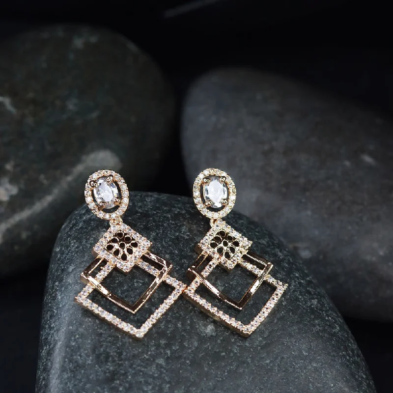 African Drop Earrings with Culture -Etnico Valentine's Special Rose Gold Plated & White AD Studded Drop Earrings for Women (E2977)