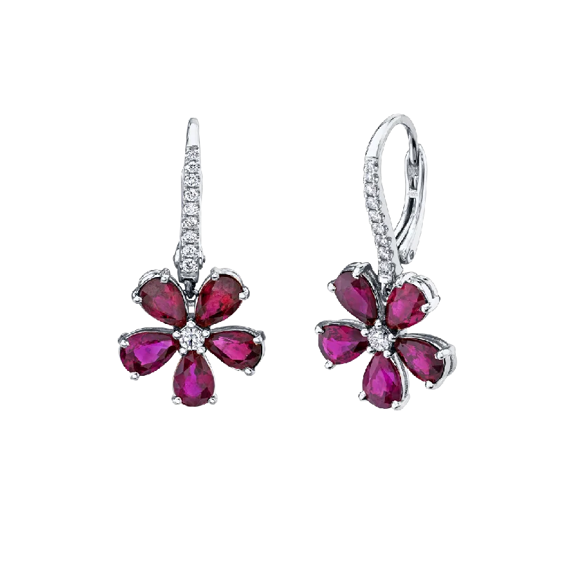 Drop Earrings with Infinity Symbols -Floret Ruby Drop Earrings