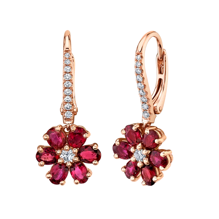 Gold Drop Earrings for Women -Floret Ruby Drop Earrings