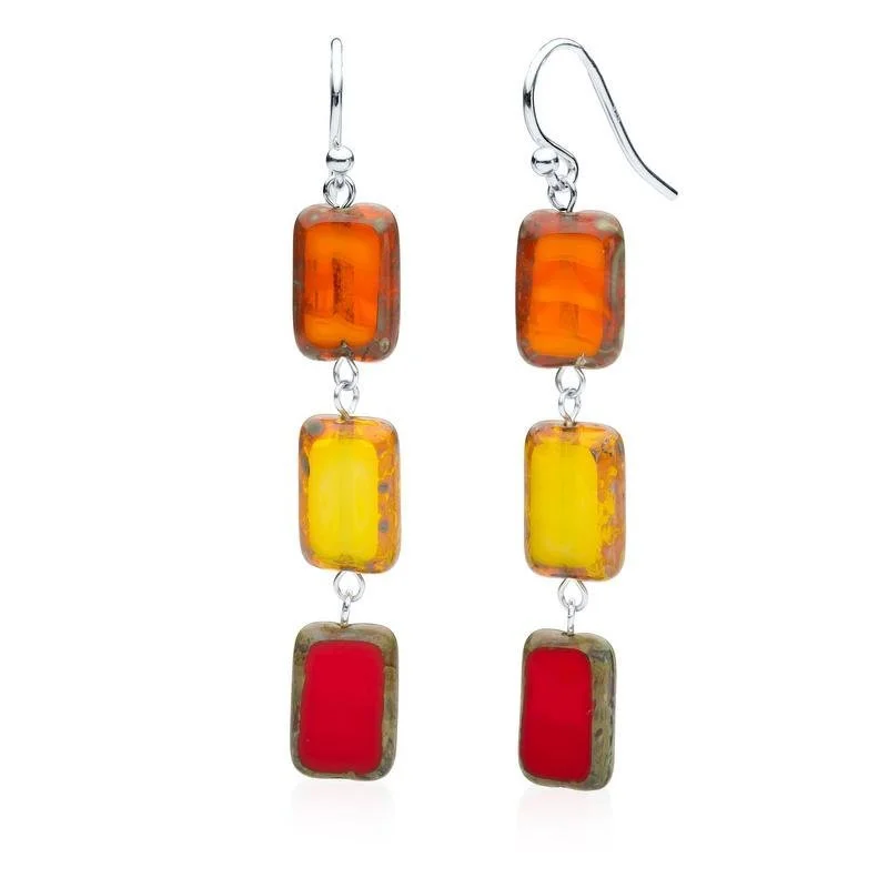 Drop Earrings for Christmas Party -Fire Mix Glass Rectangle Beaded Drop Earrings