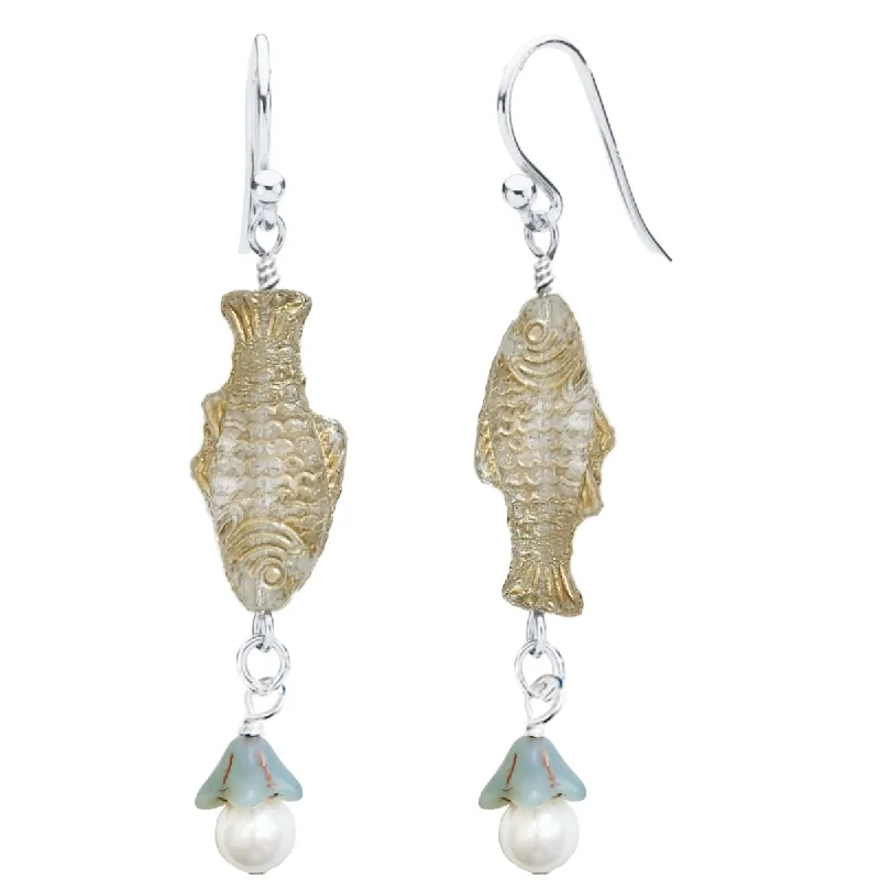 Heavy Duty Drop Earrings for Durability -Fish Glass Beaded Drop Earrings