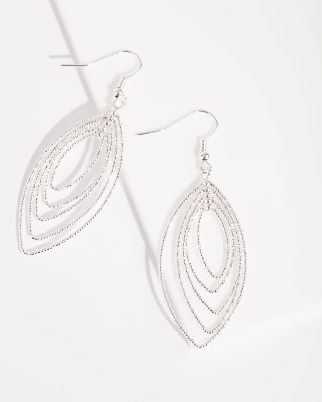 Heart Shaped Drop Earrings for Love -Silver Textured Marquise Drop Earrings