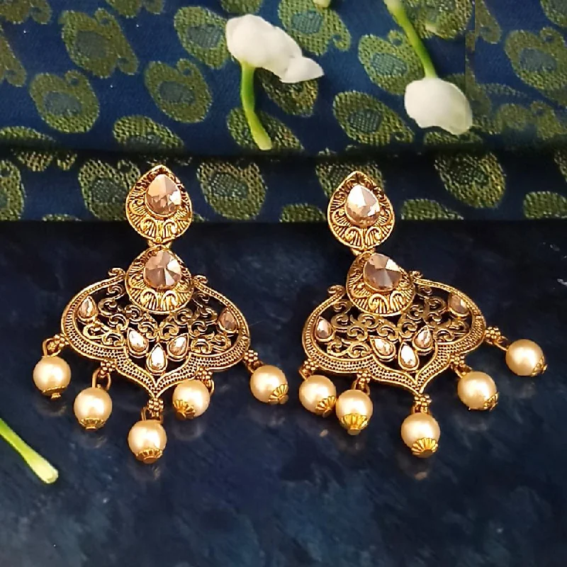 Maximalist Drop Earrings for Bling -JD Arts Antique Gold Plated Brown Kundan Dangler Earrings - 1317625A