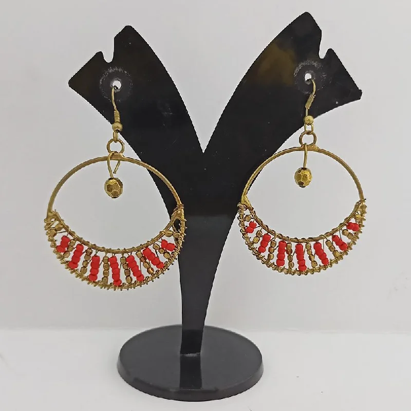 Drop Earrings with Debossed Designs -Jeweljunk Gold Plated Beads Dangler Earrings  - 1309091A