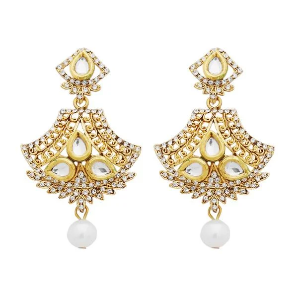 Rhinestone Drop Earrings for Sparkle -Jheel Austrian Stone Gold Plated Pearl Drop Dangler Earrings - 2900238B