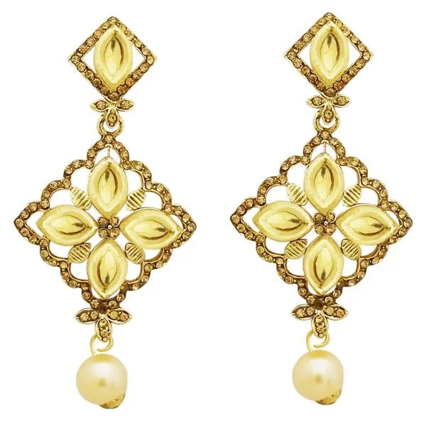 Beaded Drop Earrings for Party -Jheel Austrian Stone Gold Plated Pearl Drop Dangler Earrings - 2900239A