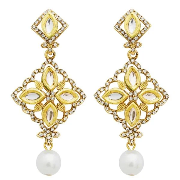 Studded Drop Earrings with Gemstones -Jheel Austrian Stone Gold Plated Pearl Drop Dangler Earrings - 2900239B