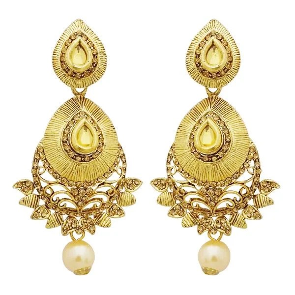 Clip On Drop Earrings for Non Pierced -Jheel Austrian Stone Gold Plated Pearl Drop Dangler Earrings - 2900243A