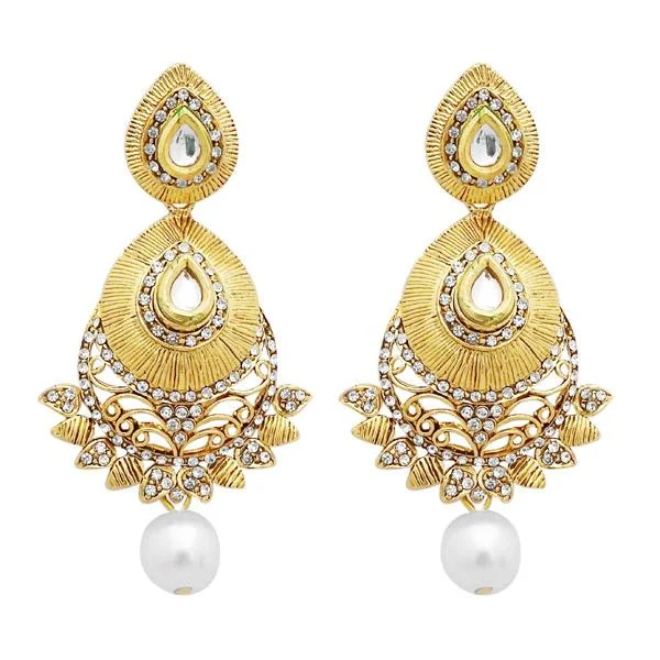 Leverback Drop Earrings for Comfort -Jheel Austrian Stone Gold Plated Pearl Drop Dangler Earrings - 2900243B