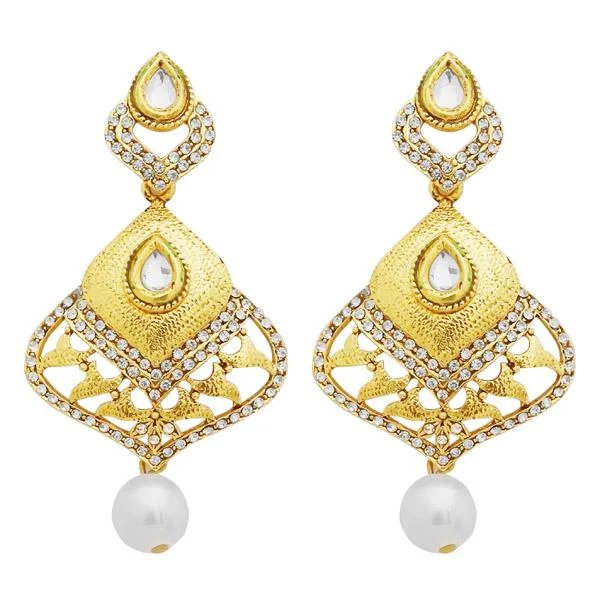 Push Back Drop Earrings for Convenience -Jheel Austrian Stone Gold Plated Pearl Drop Dangler Earrings - 2900244B