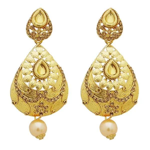 Screw Back Drop Earrings for Security -Jheel Austrian Stone Gold Plated Pearl Drop Dangler Earrings - 2900245A