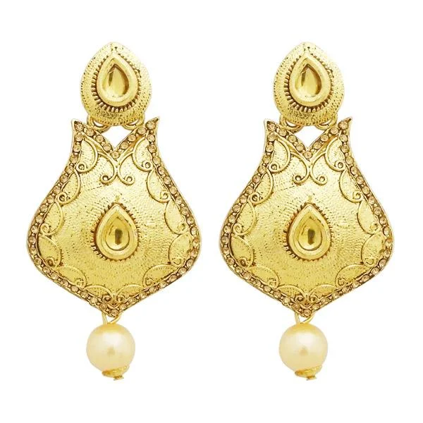 Magnetic Closure Drop Earrings for Easy -Jheel Austrian Stone Gold Plated Pearl Drop Dangler Earrings - 2900246A