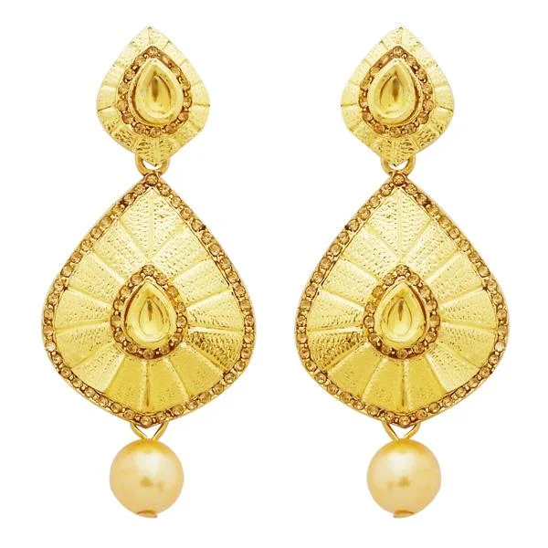 Adjustable Drop Earrings for Custom Fit -Jheel Austrian Stone Gold Plated Pearl Drop Dangler Earrings - 2900247A