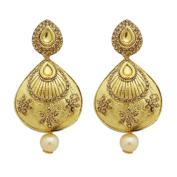 Heavy Duty Drop Earrings for Durability -Jheel Austrian Stone Gold Plated Pearl Drop Dangler Earrings - 2900248A