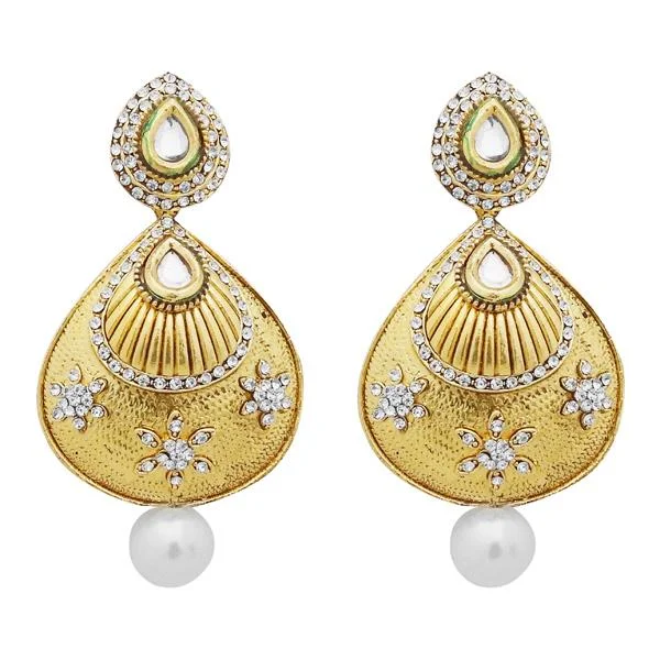 Lightweight Drop Earrings for All Day -Jheel Austrian Stone Gold Plated Pearl Drop Dangler Earrings - 2900248B