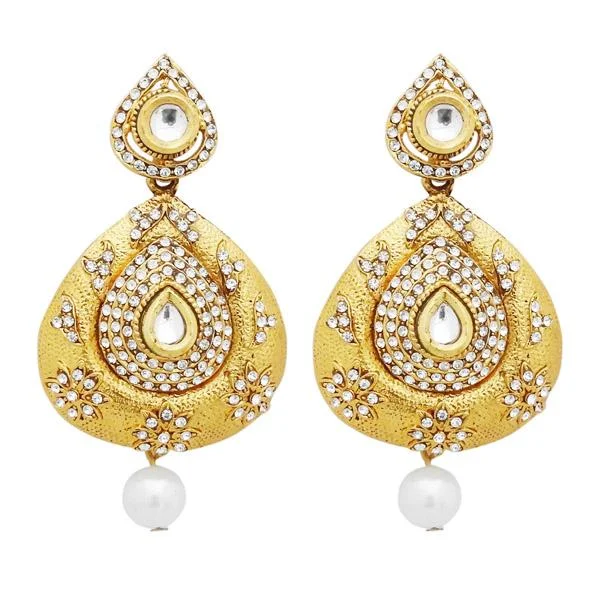 Waterproof Drop Earrings for Outdoor -Jheel Austrian Stone Gold Plated Pearl Drop Dangler Earrings - 2900249B