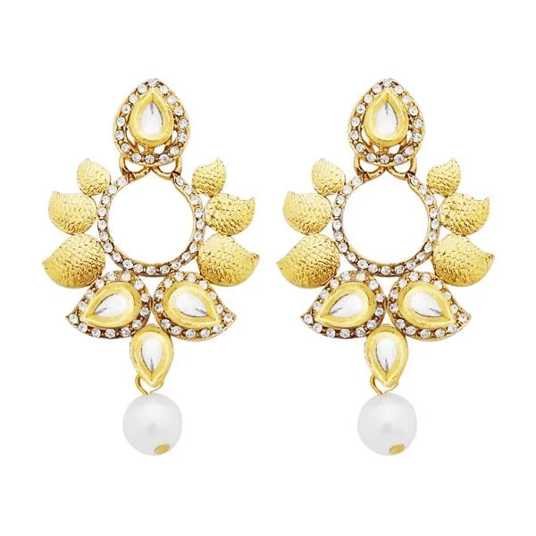 Drop Earrings for Travel Look -Jheel Austrian Stone Kundan Pearl Drop Dangler Earrings - 2900210B