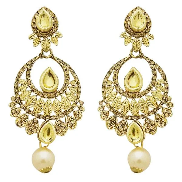 Drop Earrings for Everyday Glamour -Jheel Austrian Stone Kundan Pearl Drop Dangler Earrings - 2900216A