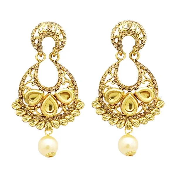 Drop Earrings for School Uniform -Jheel Austrian Stone Pearl Drop Dangler Earrings - 2900214A