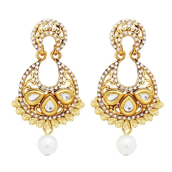 Drop Earrings for Work Attire -Jheel Austrian Stone Pearl Drop Dangler Earrings - 2900214B